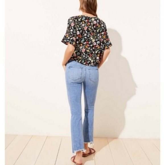 Loft Floral Blouse Lily Bubble Hem Top Black Boho Office Classic Women's Medium - Picture 3 of 10